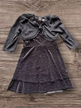 Girls Poppies and Roses Black and Silver Velour Dress and Removable Sweater
